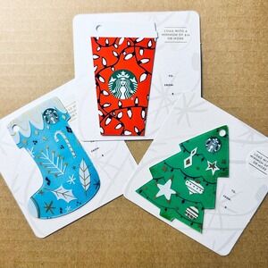 Starbucks Holiday Gift Card Set Christmas Tree Stocking Cup‎ Lights key chain
